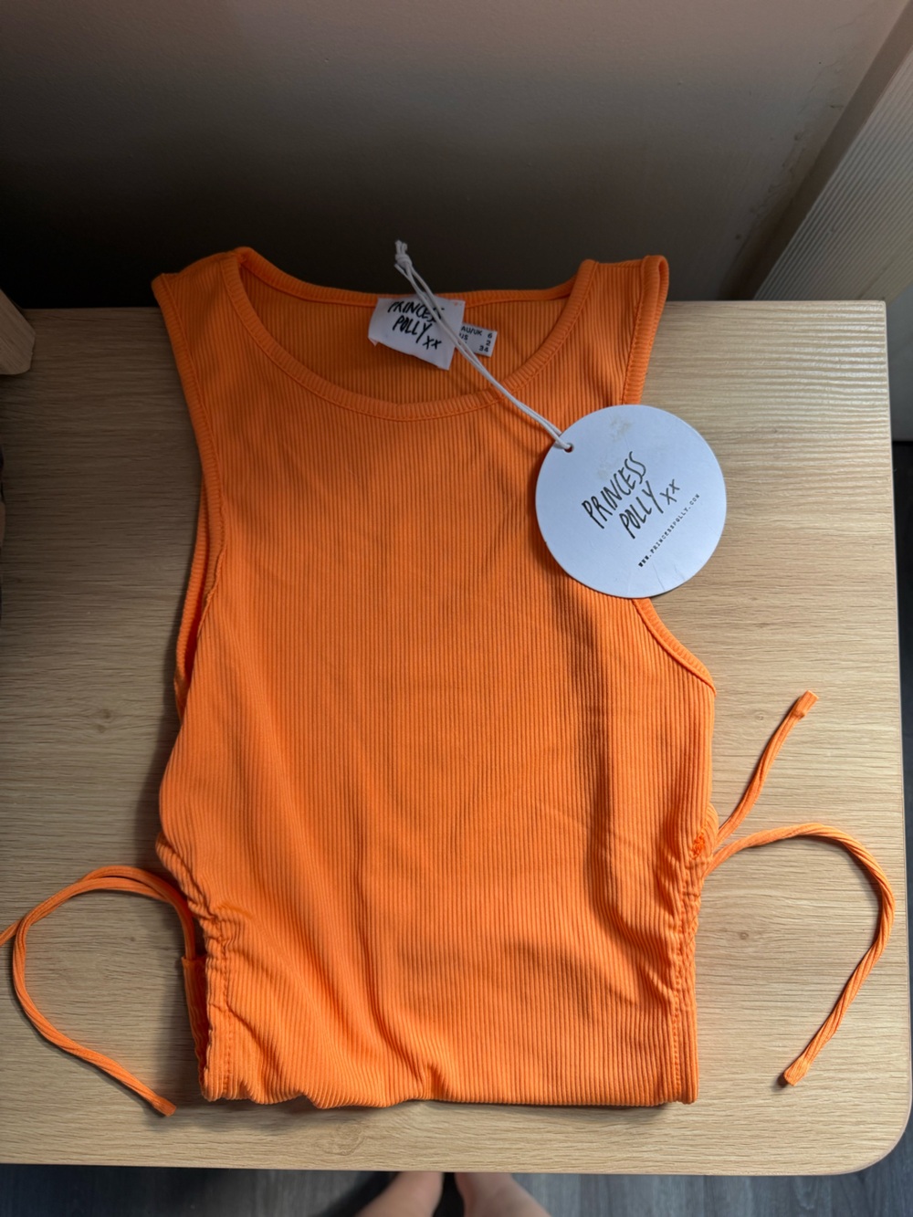 Princess Polly Bright Orange Ribbed Tank with Side Ties